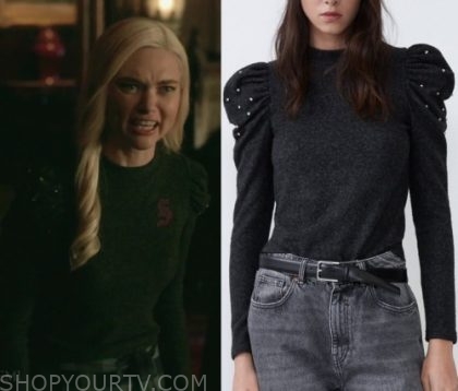 Legacies: Season 2 Episode 12 Lizzie's Studded Shoulder Sweater | Shop ...