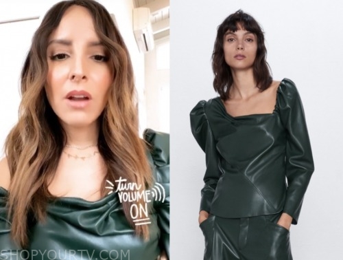 E! News: Instagram Lilliana Vazquez's Green Leather Asymmetric Top ...