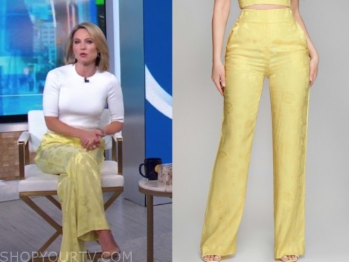 Good Morning America: April 2020 Amy Robach's Yellow Floral Satin Pants ...