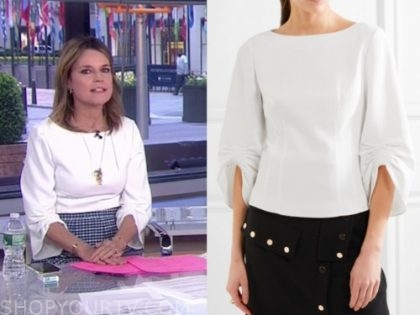 The Today Show: April 2020 Savannah Guthrie's White Ruched Tie Sleeve ...