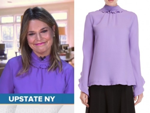 The Today Show: April 2020 Savannah Guthrie's Purple Ruffle Mock Neck ...