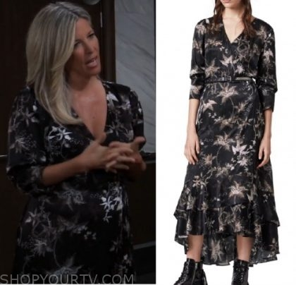 General Hospital: April 2020 Carly's Black Floral Wrap Dress | Shop Your TV