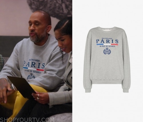 Kenya's blue Louis Vuitton logo sweatshirt on BlackAF