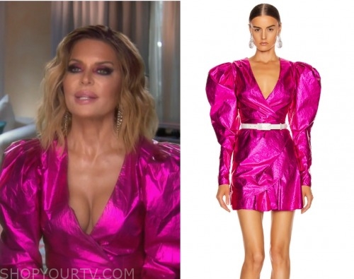 Rhobh Season 10 Confidential Lisa Rinna S Pink Puff Sleeve Dress Shop Your Tv