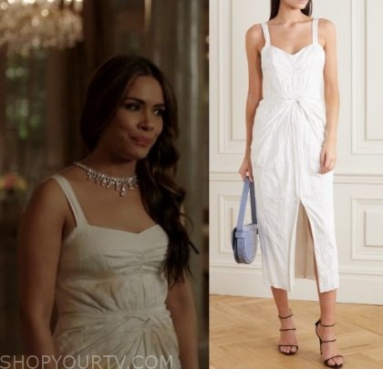 Dynasty: Season 3 Episode 18 Cristal's White Twist Front Dress | Shop ...