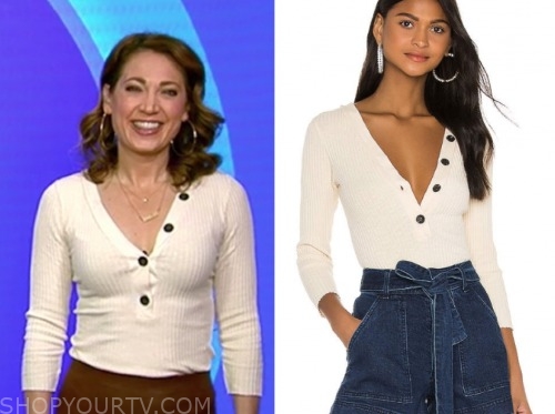 Good Morning America: May 2020 Ginger Zee's Ivory Button Knit Top ...