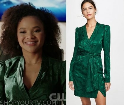 Dynasty: Season 3 Episode 19 Vanessa's Green Print Dress | Shop Your TV