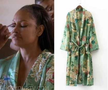 green floral robe