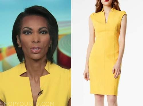 Outnumbered: August 2020 Harris Faulkner's Yellow Notch Sheath Dress ...