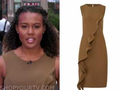 Good Morning America: August 2020 Janai Norman's Brown Ruffle Sheath ...