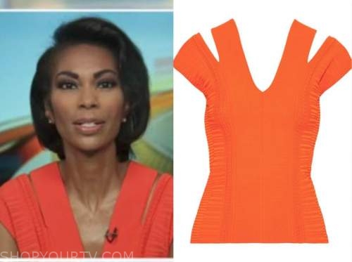 Outnumbered: August 2020 Harris Faulkner's Orange Knit Cutout Top ...