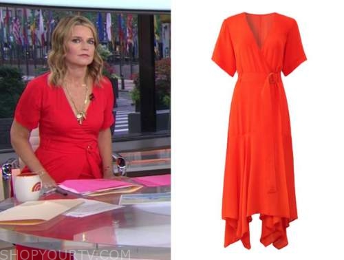 The Today Show: August 2020 Savannah Guthrie's Red Wrap Midi Dress ...