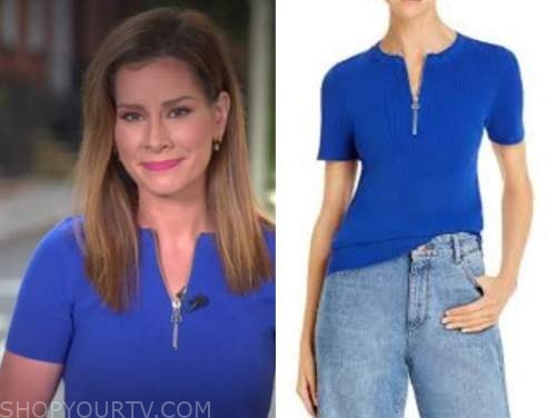 Good Morning America: August 2020 Rebecca Jarvis's Blue Zip-Front Knit ...