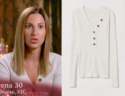 The Bachelor (AU): Season 8 Episode 2 Irena's Button Ribbed Sweater ...