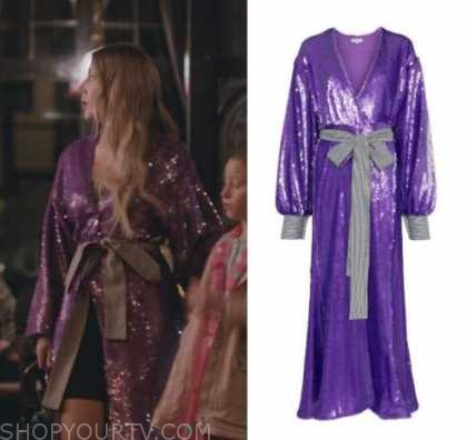 purple sequin wrap dress