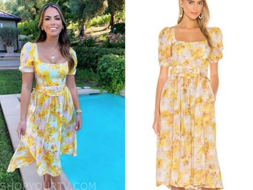 Kacie Mcdonnell Instagram Celebrity Fashion Instagram Kacie Mcdonnell S Yellow And Pink Floral Midi Dress Shop Your Tv