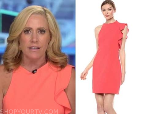 Outnumbered: September 2020 Melissa Francis's Coral Side Ruffle Sheath 