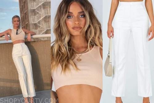 The Bachelor: Instagram Hannah Godwin's Beige Crop Top and White Pleat  Pants