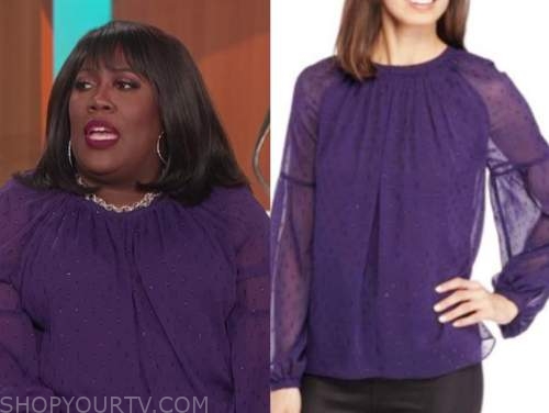 The Talk: October 2020 Sheryl Underwood's Purple Metallic Swiss Dot ...