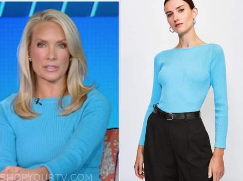 The Five: October 2020 Dana Perino's Aqua Blue Ribbed Knit Long Sleeve ...