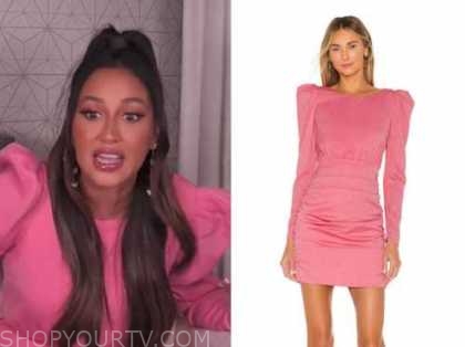 The Real: October 2020 Adrienne Bailon's Hot Pink Puff Sleeve Dress ...