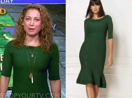 Good Morning America: October 2020 Ginger Zee's Green Knit Midi Dress ...