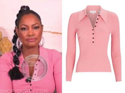 The Real: October 2020 Garcelle Beauvais's Pink Ribbed Knit Button ...