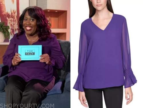 The Talk: October 2020 Sheryl Underwood's Purple V-Neck Blouse | Shop ...