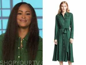 green silk shirt dress