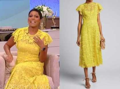 Tamron Hall Show: October 2020 Tamron Hall's Yellow Lace Midi Dress ...
