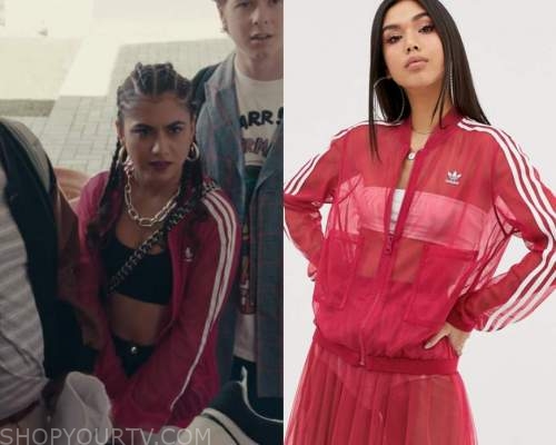 adidas originals sleek mesh tulle track jacket in pink