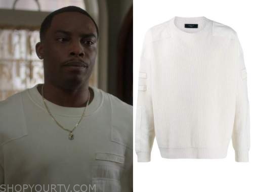 Amiri eagle logo print sweatshirt worn by Cane Tejada (Woody McClain) as  seen in Power Book II: Ghost TV show wardrobe (Season 2 Episode 4)