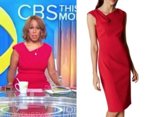 CBS This Morning: November 2020 Gayle King's Red Asymmetric Neck Sheath ...