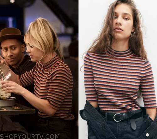 The Flight Attendant: Season 1 Episode 2 Cassie's Striped Mockneck Sweater