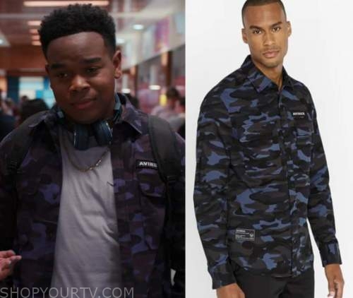 Saved By the Bell: Season 1 Episode 3 Devante's Navy Camo Shirt | Shop Your TV