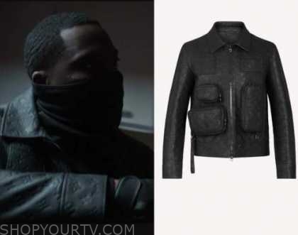 Power Book II - Ghost: Season 1 Episode 7 Cane's Black Leather LV Embossed  Jacket