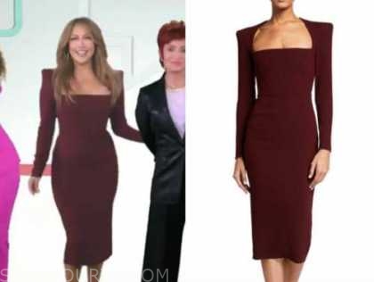 The Talk: January 2021 Carrie Ann Inaba's Burgundy Square Neck Midi ...