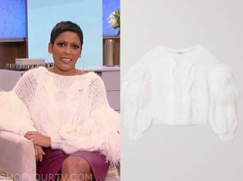 Tamron Hall Show: January 2021 Tamron Hall's White Cable Knit Feather ...