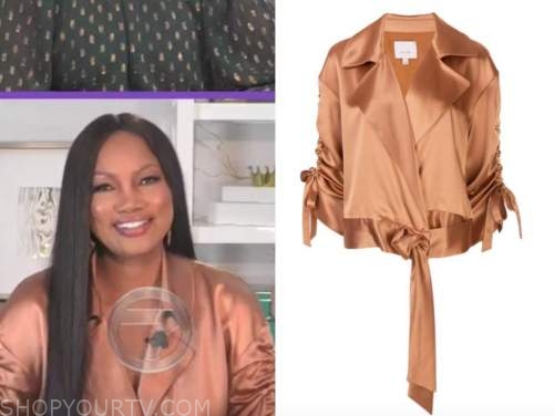 The Real: January 2021 Garcelle Beauvais's Gold Satin Ruched Sleeve ...