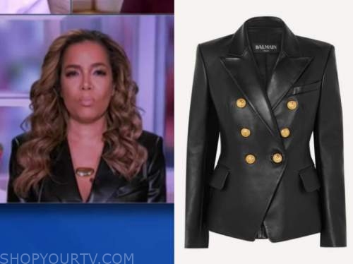 The View: January 2021 Sunny Hostin's Black Leather Double Breasted ...