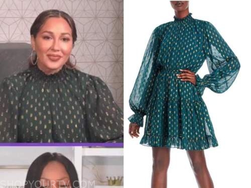 The Real: January 2021 Adrienne Bailon's Green Metallic Print Mock Neck ...