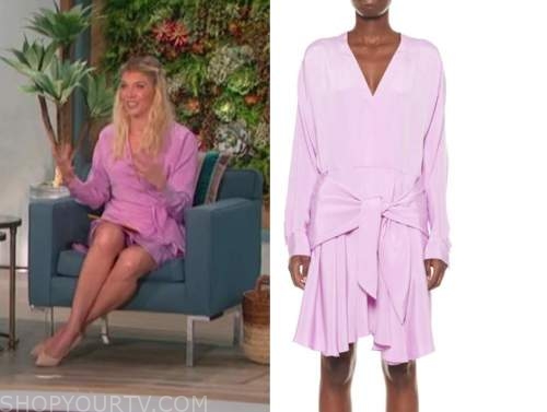The Talk: January 2021 Amanda Kloots's Lavender Purple Silk Wrap Dress ...