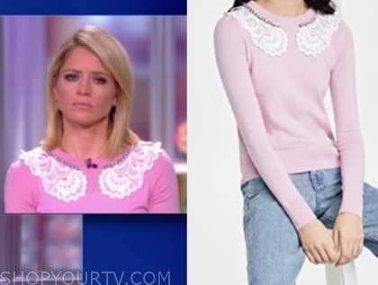 The View: January 2021 Sara Haines's Pink and White Lace Collar ...