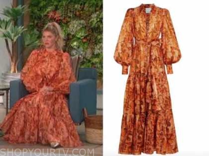 The Talk: January 2021 Amanda Kloots's Orange Metallic Floral Maxi Dress | Shop Your TV