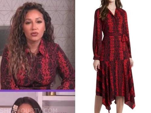 The Real: February 2021 Adrienne Bailon's Red Snakeskin Shirt Dress ...