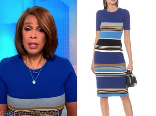 CBS This Morning: February 2021 Gayle King's Blue Striped Sheath Dress ...