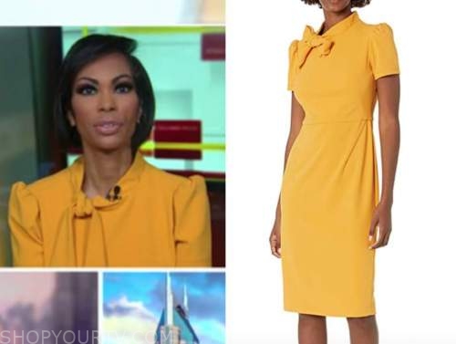 Outnumbered: February 2021 Harris Faulkner's Yellow Tie Neck Sheath ...