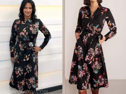 Good Morning Britain: February 2021 Ranvir Singh's Black Floral Midi ...