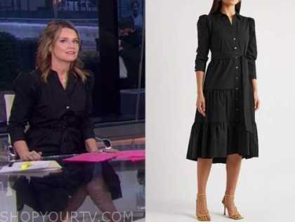 The Today Show: February 2021 Savannah Guthrie's Black Tie Waist Shirt ...