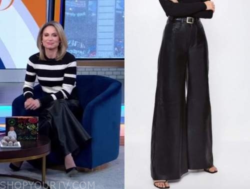 Good Morning America: February 2021 Amy Robach's Black Leather Wide Leg ...